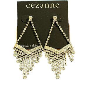 Cezanne Earring Silver Metallic Rhinestone Dangle Wedding Special Occasion Retro
